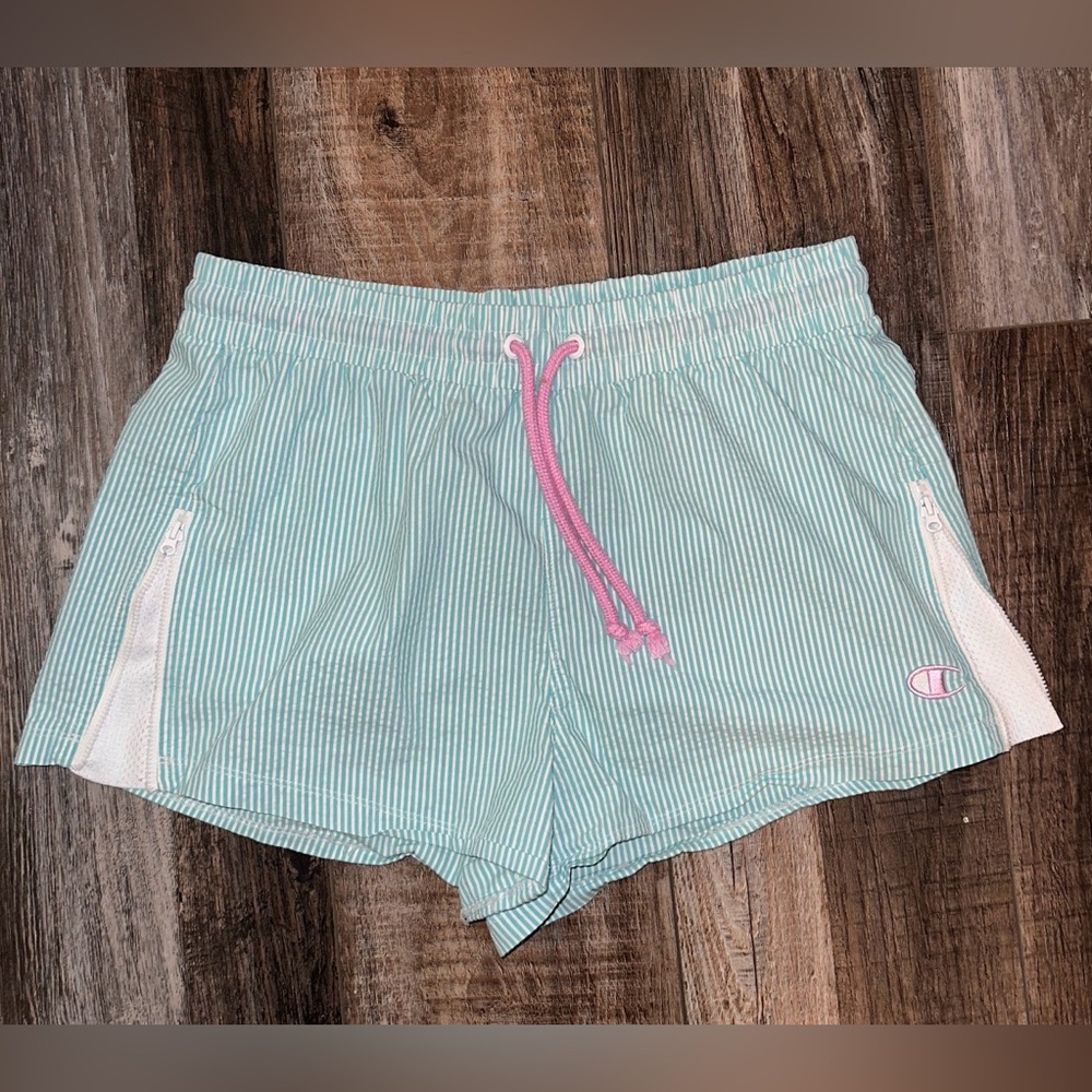 Champion Women's Light Bkue Striped Athletic Shorts